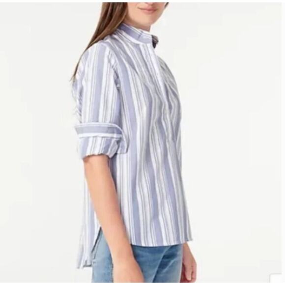 J. Crew Band Collar Cotton Tunic in Mixed Stripes Size 4 - Picture 2 of 9